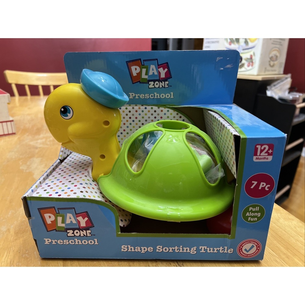 Play Zone Preschool Shape Sorting Green And Yellow Turtle With Blue Hat NIB